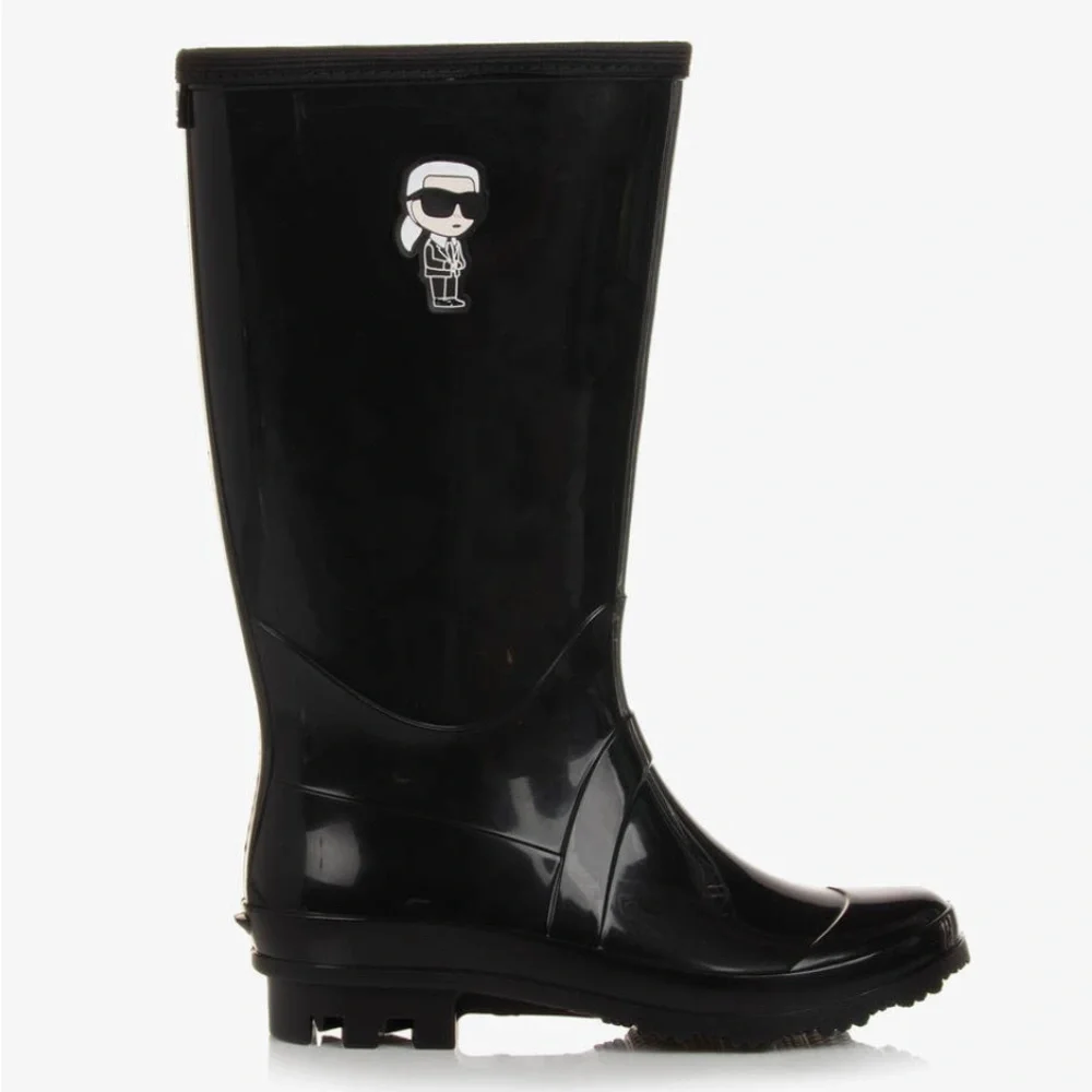 NIB [Karl Lagerfeld] Ikonik Kids Black Logo Rain Boots Girls Size EU 33 / US 2
